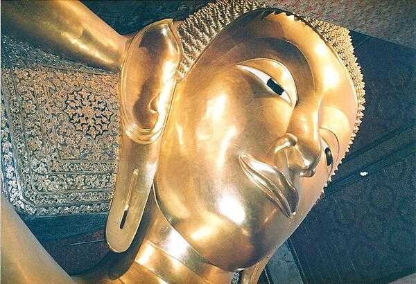Head of the Reclining Buddha at Wat Pho in Bangkok.