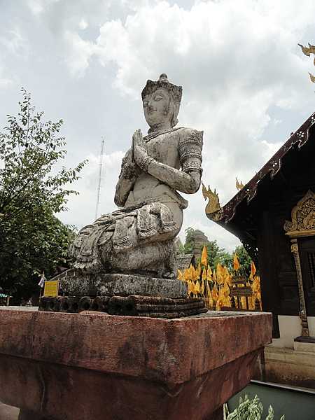 Chiang Mai, the largest city in northern Thailand, is 700 km (435 mi) north of Bangkok and near the highest mountains in the country; this is the Buddha statue in the city.
