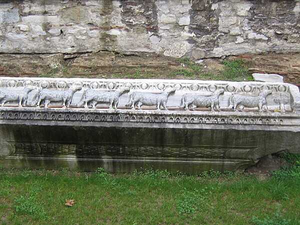 The Basilica of Hagia Sophia is actually the third church to be built at the site. A second church on the site was was inaugurated in A.D. 415 but burned to the ground in 532. Several marble blocks from the second church survive including this one showing lambs.