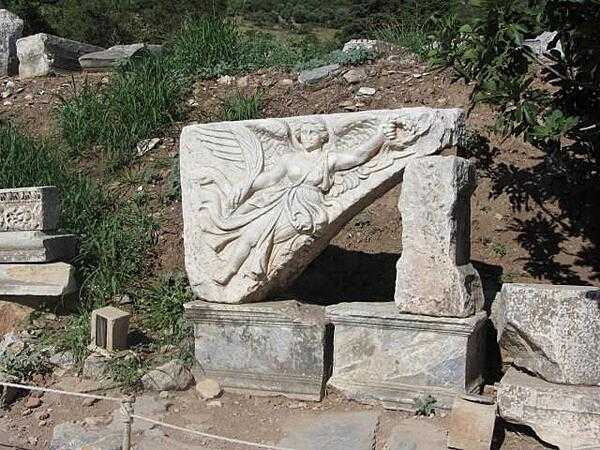 Image of the goddess Nike (Victory) in Ephesus, an important Greek and later Roman city in Asia Minor. Its fortunes declined because of invasions, earthquakes, and the silting up of its harbor. It was abandoned in the 15th century.