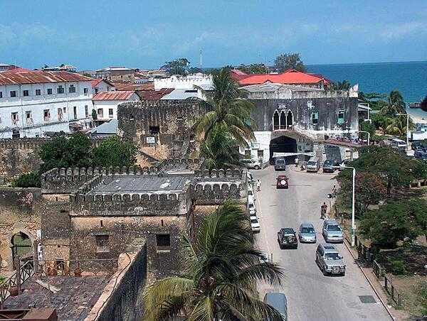 View of Mizingani Road from the top floor of the House of Wonders, Stone Town.