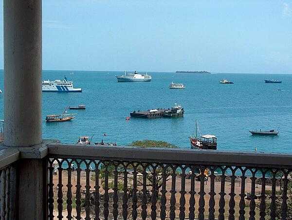 View of Zanzibar Harbor from the top floor of the House of Wonders, Stone Town.