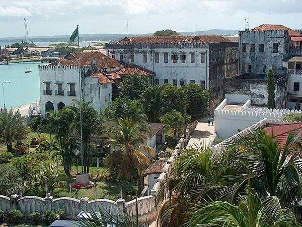 View of the People&apos;s Palace from the top floor of the House of Wonders, Stone Town.
