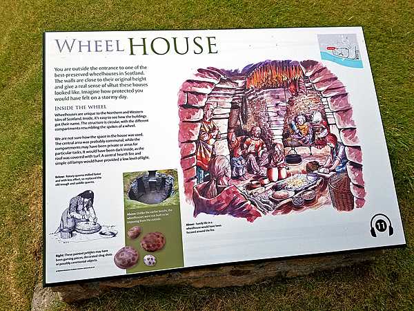 Information on a Pict wheel house at Jarlshof in Shetland.
