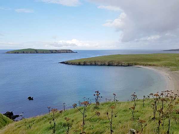 A view of the coastline of Shetland.