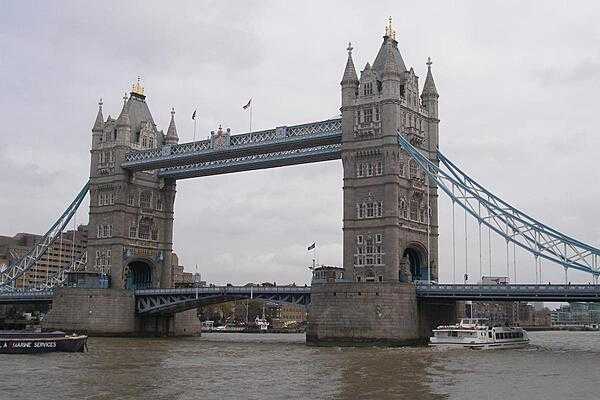 Tower Bridge in London received its name from the nearby Tower of London.