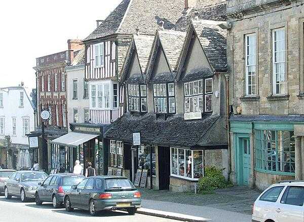 Shops in the town of Burford, the Cotswolds district, England.
