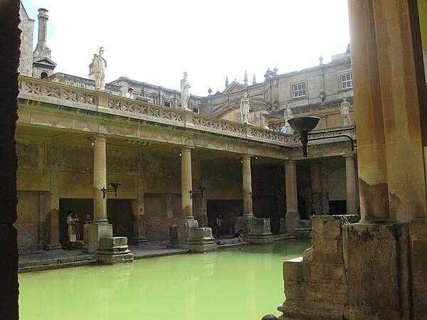 The superstructure of the Roman baths at Aquae Sulis - everything from the base of the columns upward - was reconstructed during Victorian times.