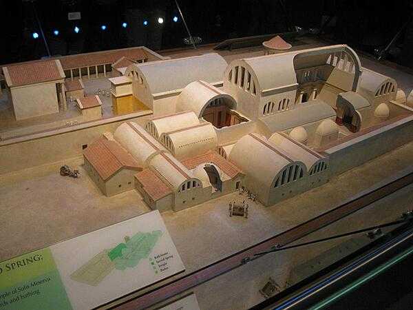 A model of the baths and associated temple at Aquae Sulis showing the many buildings that made up the complex.