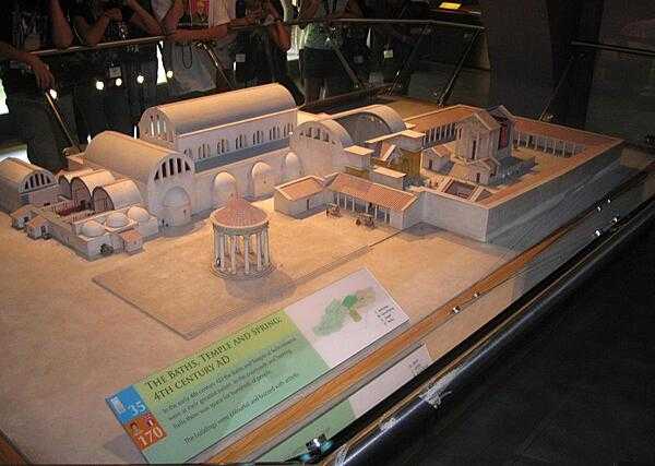A model of the baths and associated temple at Aquae Sulis (viewed from the opposite side) showing the many buildings that made up the complex.