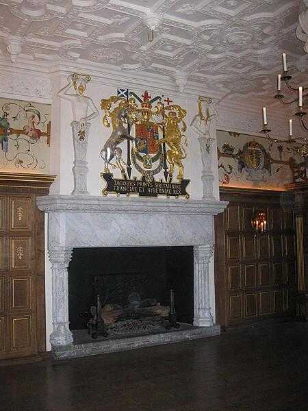 One of two splendid fireplaces inside the Royal Palace in Edinburgh Castle.