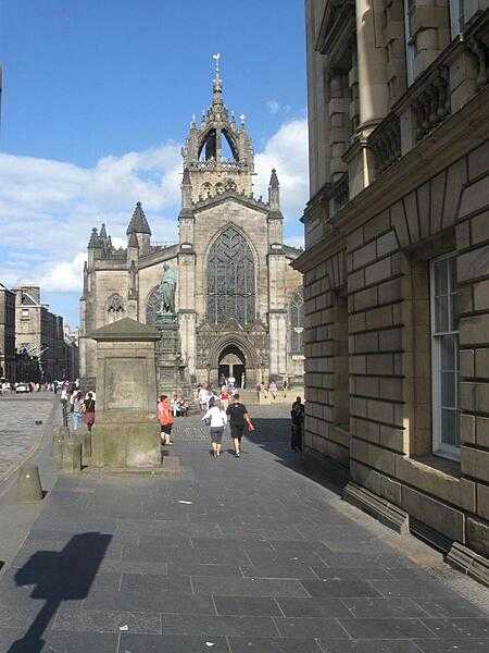Saint Giles Cathedral, The High Kirk of Edinburgh, Scotland. This view of the west front shows the Tower and the Crown. The latter is believed to date from the 15th century.