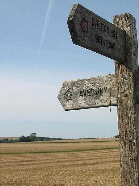A photo of the English countryside near Avebury, in the English county of Wiltshire. The small town is the site of a Neolithic henge that is larger and older than Stonehenge, 32 km (20 mi) to the south.