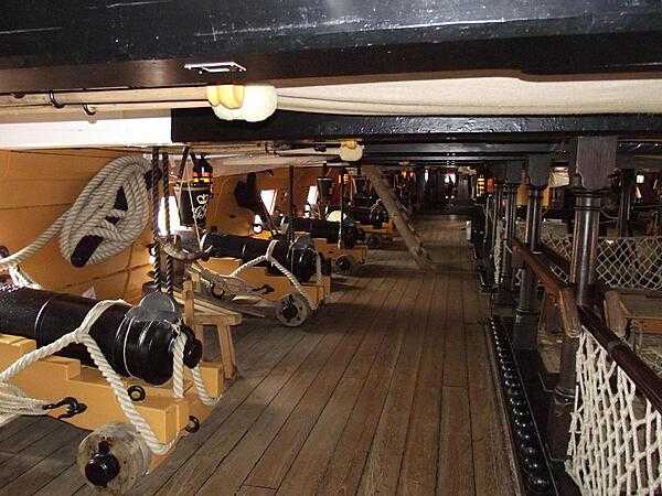 Gundeck on HMS Victory - Britain&apos;s most famous battleship - berthed at the historic dockyard in Portsmouth, England.