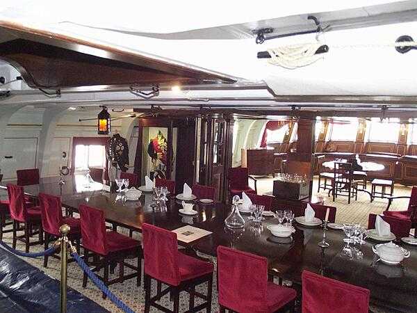 The surprisingly spacious dining quarters aboard HMS Victory were reserved for the officers.