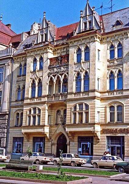 A Neo-Gothic building facade in Lviv.