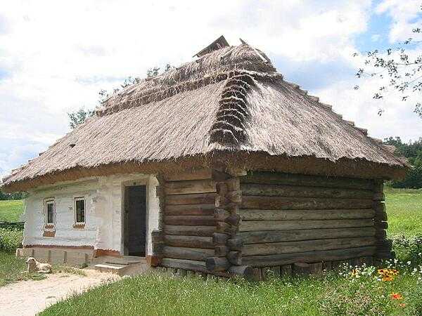 Ukrainian peasant house at the outdoor Museum of Folk Architecture and Life in Pyrohiv, a neighborhood in the southern outskirts of Kyiv.