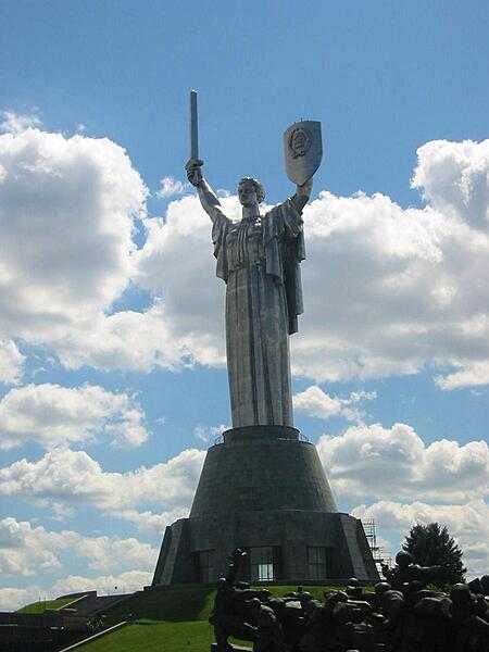 The Soviet-era Motherland Monument, sometimes referred to as the &quot;Iron Lady,&quot; was supposed to symbolize the Soviet &quot;Motherland.&quot; The 62-meter-high statue stands at the National Museum of the History of World War II in Kyiv, and still displays the Soviet coat of arms on its shield.