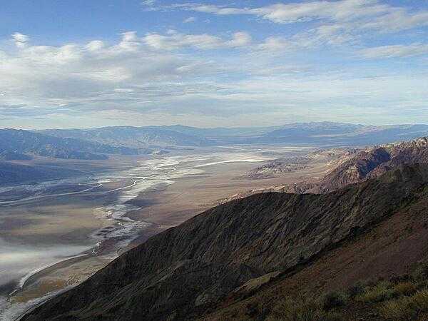 The Devil's Golf Course in Death Valley, California as seen from Dante's View. The "whiteness" is not water but a salt crust that is 1 to 2 meters thick.