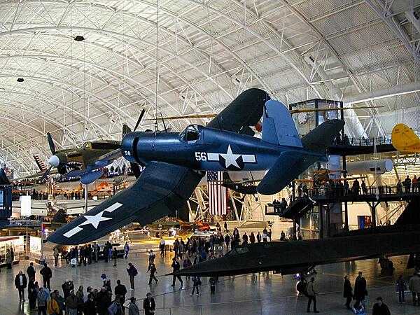 Interior view of the Udvar-Hazy Center near Washington Dulles International Airport, located in Northern Virginia. The enormous structure is part of the Smithsonian Institution&apos;s National Air and Space Museum.