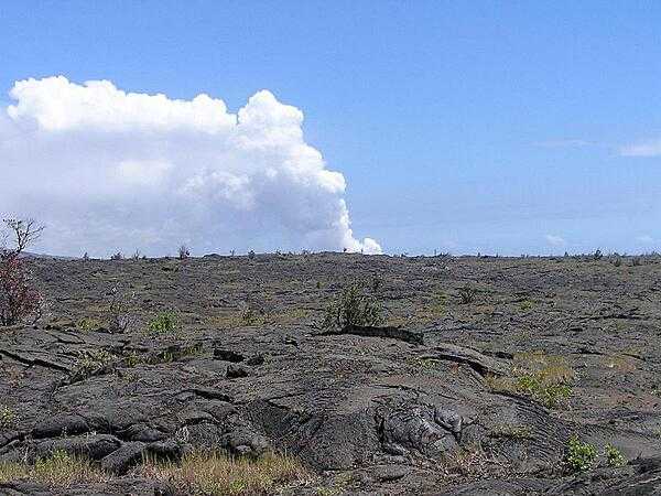 Smoke and steam plume at Kilauea Volcano, Hawaii Volcanoes National Park on the Big Island.
