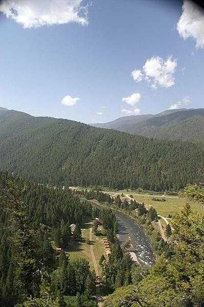 View of the Gallatin River from Storm Castle Trail, Gallatin, Montana.