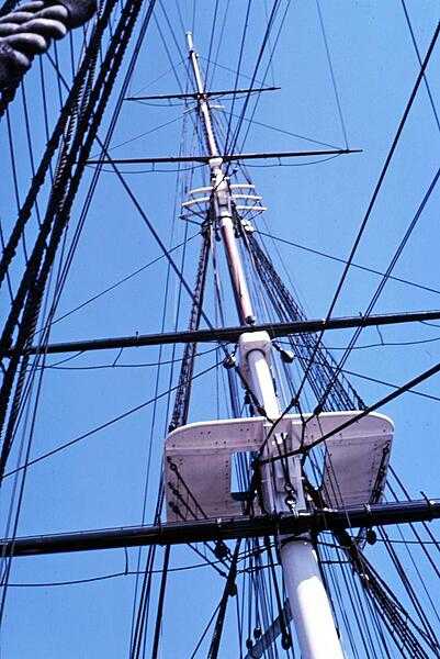 A top (platform) and some of the rigging on the frigate USS Constitution.