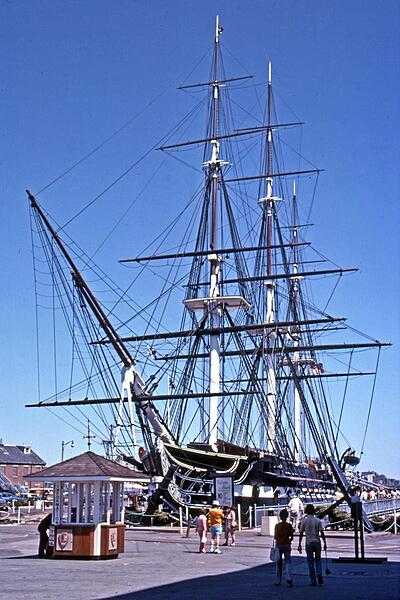 The USS Constitution, docked at Pier 1 of the Charleston Navy Yard (Boston), is the oldest floating commissioned naval vessel in the world. Launched in 1797, it was one of the first six original frigates built for the US Navy.