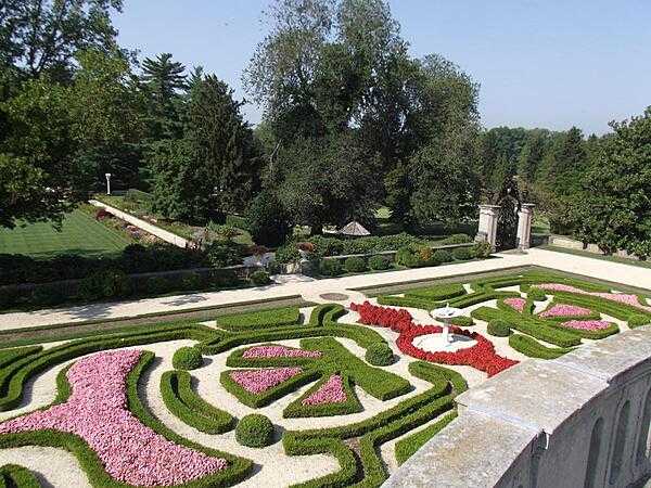 Formal garden as seen from a balcony at the Nemours Mansion, Wilmington, Delaware.