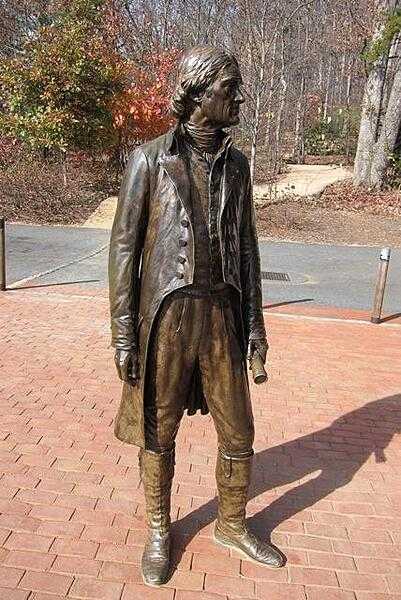 A life-size bronze statue at Monticello of the 188 cm (6ft 2in) Thomas Jefferson, an American Founding Father, principal author of the Declaration of Independence, and the third President of the United States.