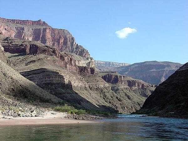 Multiple geologic strata, all hundreds of millions of years old, line the shores of the Colorado River in the Grand Canyon. Image courtesy of the USGS.