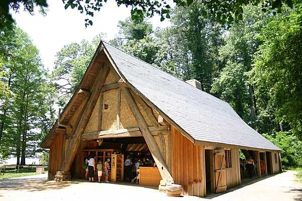 Exterior of the shop at Jamestown National Historic Site, Virginia where costumed interpreters demonstrate glassblowing techniques from the 17th century. Photo courtesy of the National Park Service.