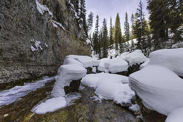 Snow pillows in Pebble Creek in Yellowstone National Park. Image courtesy of the US National Park Service/Neal Herbert.