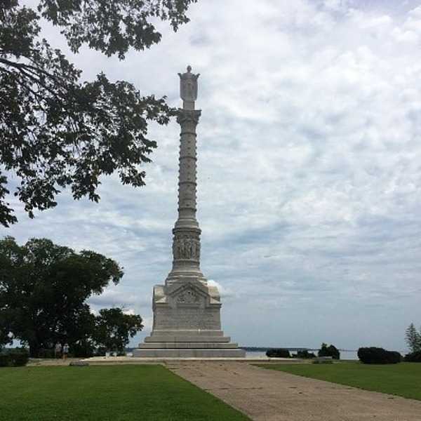 The Yorktown Victory Monument in Yorktown, Virginia commemorates the decisive 1781 battle of the Revolutionary War in which the combined forces of the United States and France defeated those of Great Britain and set the stage for ending the conflict and for British recognition of American independence. Atop the shaft of the monument is a figure representing Liberty. Photo courtesy of the National Park Service.