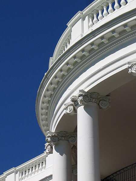 Detail of the portico at the White House showing the supporting ionic columns.