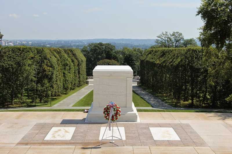 The Tomb of the Unknown Soldier in Arlington Cemetery in Virginia.