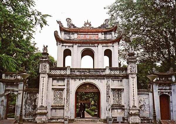 Gateway to the Temple of Literature in Hanoi. The temple was built in 1070 by Emperor Ly Thanh Tong in honor of the Chinese philosopher Confucius.