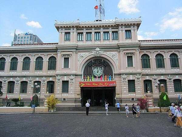 The Central Post Office in Saigon (Ho Chi Minh City), Vietnam, was built during the period of French control, originally erected in the 1860s using Gustave Eiffel’s design and reconstructed in its current form between 1886 and 1891 by architect Auguste Vildieu.  The post office is a mix of Gothic, Renaissance, and French colonial styles with Asian decorations. On January 13, 1863, the post office opened to the public and issued its first stamp. The Post Office is one of the city’s oldest buildings and one of the most- famous and iconic attractions in Saigon.