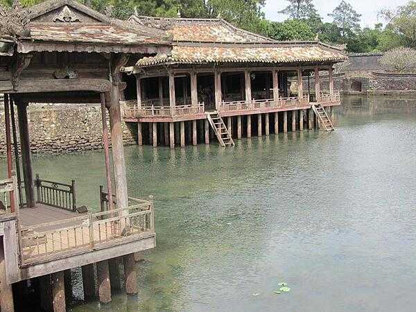 The Xung Khiem Pavilion on Luu Khiem Lake at the Emperor Tu Doc Tomb in Hue. Tu Doc ruled Vietnam from 1848 to 1883; his tomb complex was built between 1864-67. Tu Doc lived at the luxurious complex after its construction along with his 100 wives and concubines.